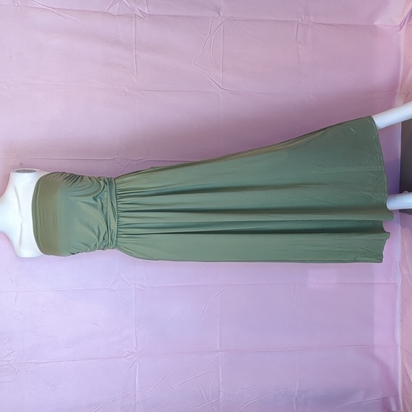 GloryStar Dresses & Skirts - Army Green Strapless Tube Jersey Knit Ruched Bodice Stretchy Maxi Dress